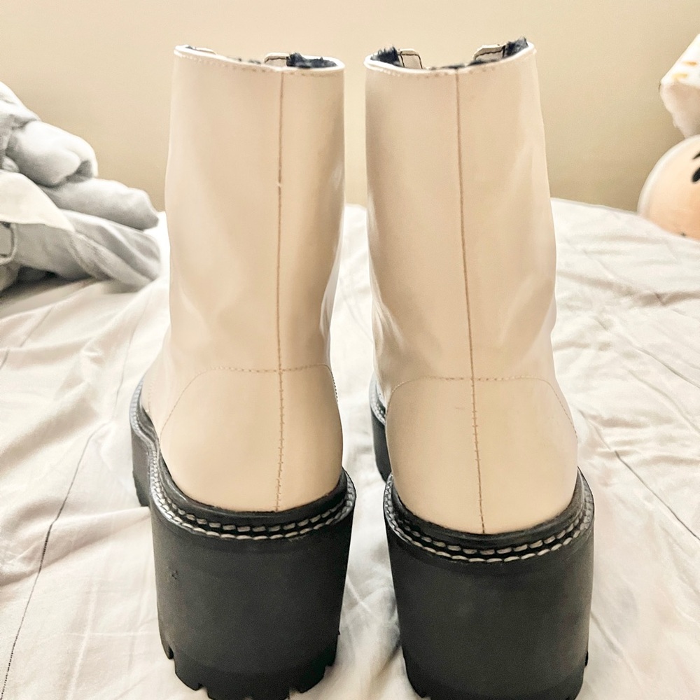 H&M Platform Boots Women size 8 Ivory Faux Leather Round Toe Side Zipper Ankle - Picture 5 of 7